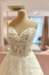 Long A-Line Spaghetti Straps Sweetheart Floral Lace Tulle Wedding Dresses